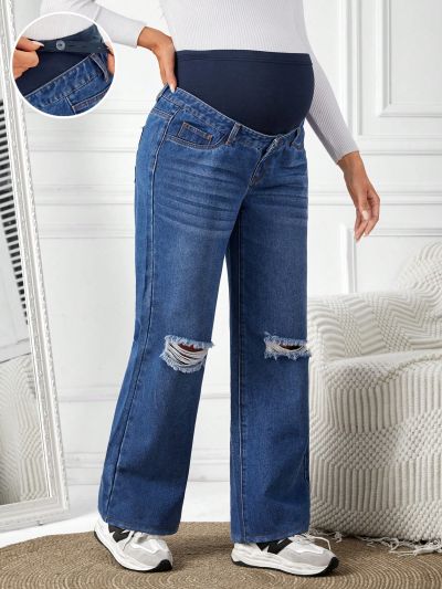 SHEIN Maternity Blue Ripped Denim Jeans
