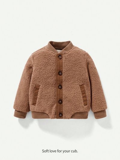 Cozy Cub Baby Boy Button Front Teddy Bomber Jacket