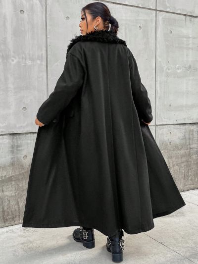 Women's Plus Size Patchwork & Wool Blend Coat