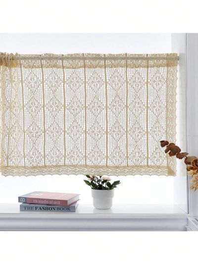 Cutout Crochet Pane Curtain Hollow Transparent Short Curtains Beige Vintage Bistro Curtain Country and Linen Kitchen Curtains 1 Piece 45 x 150 cm (H x W)