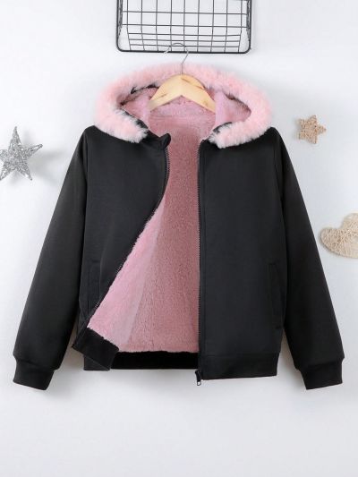 SHEIN Kids CHARMNG Girls' (big Kid) Fleece-lined Jacket With Collar