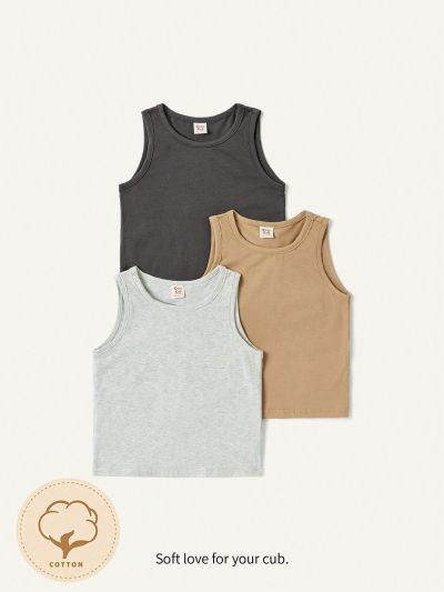 Cozy Cub 3pcs Baby Boy Soft Knitted Solid Color Round Neck Sleeveless Vest Set