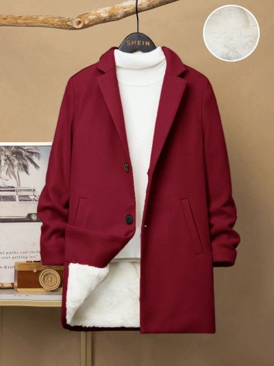 SHEIN Kids EVRYDAY Boys' Mid-length Solid Color Thick Woolen Coat, Loose And Comfortable Fit