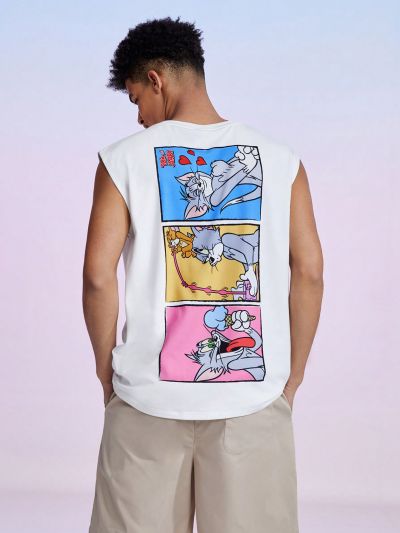 TOM & JERRY X SHEIN Men's Cartoon Letter Print Tank Top
