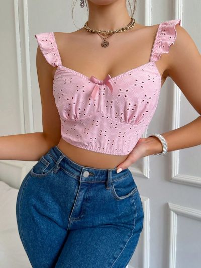 SHEIN Women'S Butterfly Decorated Mesh Embroidery Sleeveless Tank Top, All Seasons