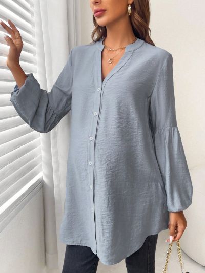 SHEIN Maternity Notched Neckline Lantern Sleeve Blouse