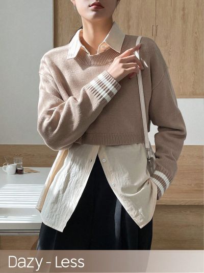 Dazy-Less Women'S Round Neck Drop Shoulder Long Sleeve Sweater