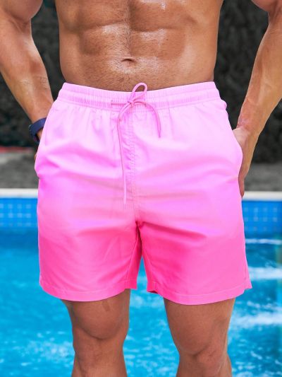 Plus Size Men'S Gradient Color Beach Shorts With Back Pocket