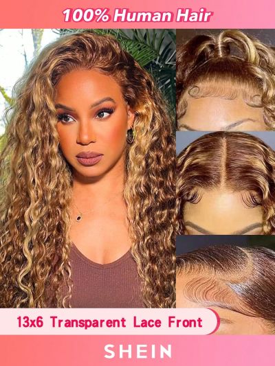 Transparent Lace Ombre Honey Blonde Piano Color Deep Wave 13*6  Lace Front Wigs Highlight 4/27# Human Hair Wig Pre Plucked For Women