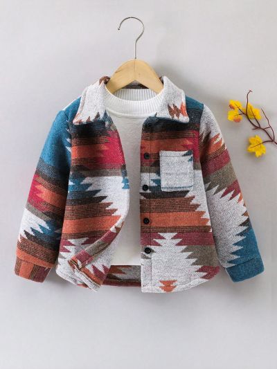 SHEIN Young Boy Geo Print Patched Pocket Coat Without Tee