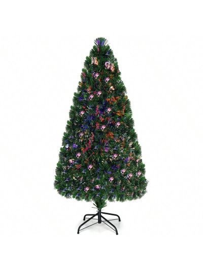 Gymax Pre-Lit Fiber Optic 5' Artificial Christmas Tree PVC Tips Metal Stand