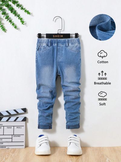SHEIN Young Boy High-Stretch Slim Fit Water Washed Comfy & Soft Denim Jeans