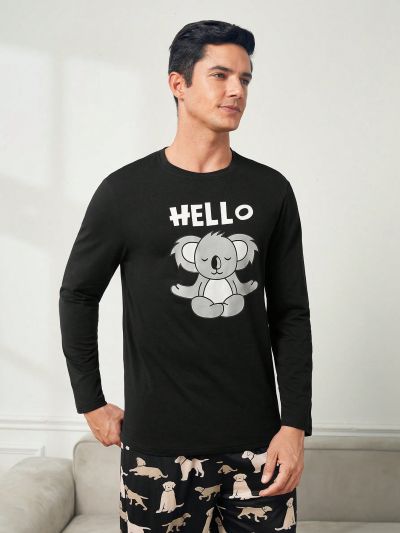Men's Cartoon & Letter Print Homewear Top