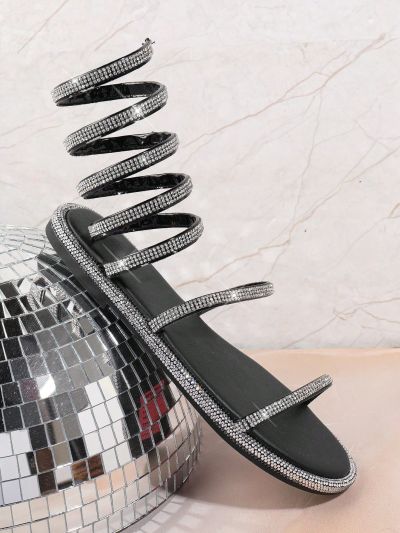 Women'S Comfortable Rhinestone Decorated Strappy Flat Sandals For Sleeping