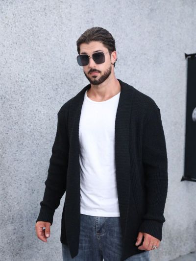 Extended Sizes Men's Plus Size Solid Color Cardigan