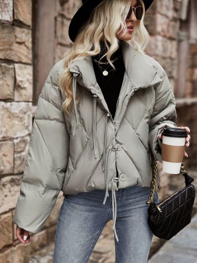 SHEIN Frenchy Button Front Drop Shoulder Down Coat