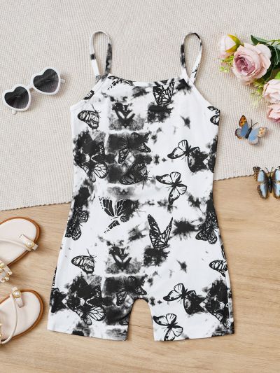 SHEIN Kids EVRYDAY Girls Butterfly Print Cami Romper
