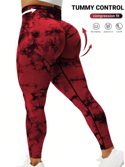 Yoga Basic Plus Size Seamless Tie Dye Sport Leggings