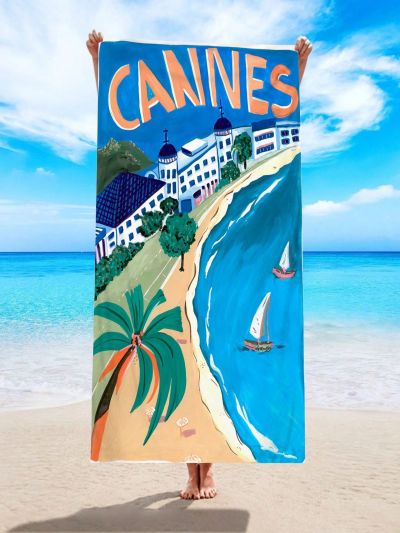 thaonca 1pc Beach Towel With Coconut Palm Tree Landscape Printed, Made Of Microfiber