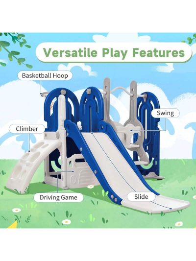 Merax Toddler Slide and Swing Set 5 in 1, Kids Playground Climber Slide Playset with Basketball Hoop Freestanding Combination for Babies Indoor & Outdoor