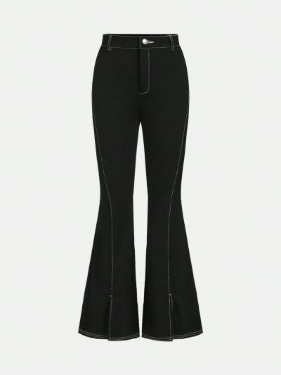 SHEIN Kids Cooltwn Tween Girls' Cool Street Style Spring/Summer Solid Woven Bell Bottom Pants