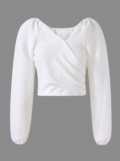 Teen Girls' Textured Wrap Neck Long Sleeve Shirt
