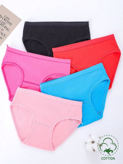 Tween Girls' Solid Color Triangle Panties, 5pcs/Pack