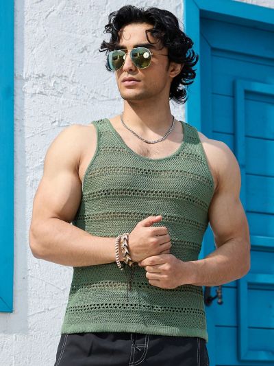 Men'S Solid Color Hollow Knitted Sweater Vest