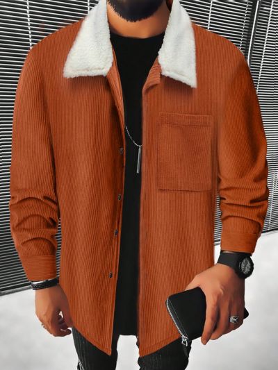 Manfinity Homme Men's Corduroy Jacket With Patched Fur Collar