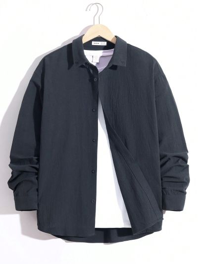 SHEIN Teen Boys' Casual Solid Color Long Sleeve Shirt, Versatile Basic Design