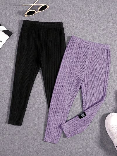 SHEIN Toddler Girls' Street-style Solid Color 2pcs/set Leggings