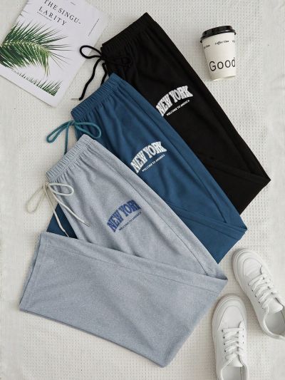 3pcs/Set Home Wear Pants With Letter Pattern