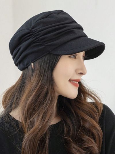 1pc Women's Warm Fleece Lined Short Brim Duckbill Cap For Autumn Winter