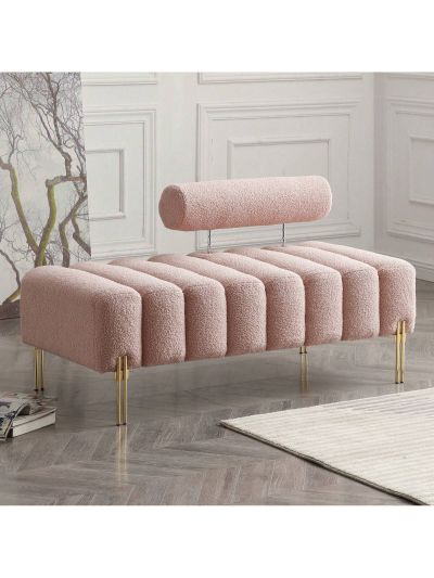 Channel Bench for Bedroom End of Bed, 53" Upholstered Sherpa Fabric Ottoman Bench for Bedroom, Window Bench Love Seat with Gold Metal Legs