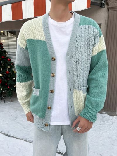 Manfinity Men's Contrast Color Front Button Cardigan With Pockets
