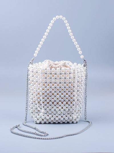 Mini Faux Pearl Beaded Chain Square Bag