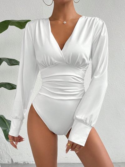 SHEIN Essnce Solid Color Wrap Neckline Bodysuit