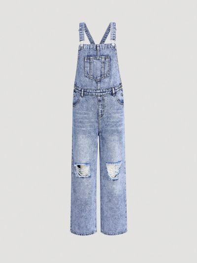 Teenage Girls' Distressed Denim Overalls