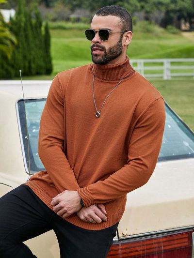 Extended Sizes Men'S Plus Size High Neck Long Sleeve Sweater