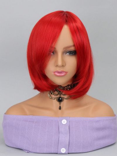 Red wig, Red short wig, wigs with bangs, suitable for daily wear