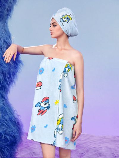 SHEIN X The Smurfs Blue Bathrobe