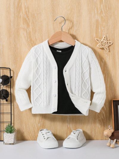 SHEIN Baby Boys' Casual Long Sleeve One-Piece Knitted Cardigan