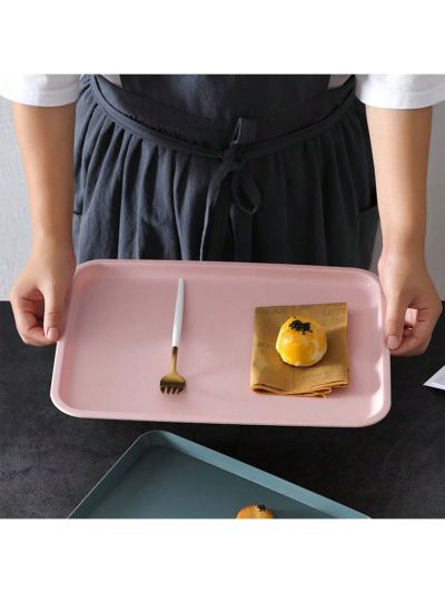 1pc Nordic Style Plastic Rectangular Tray, Creative Serving Tray For Tea, Noodles, Steak, Bbq, Juice & Water