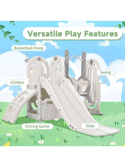 Merax Toddler Slide and Swing Set 5 in 1, Kids Playground Climber Slide Playset with Basketball Hoop Freestanding Combination for Babies Indoor & Outdoor