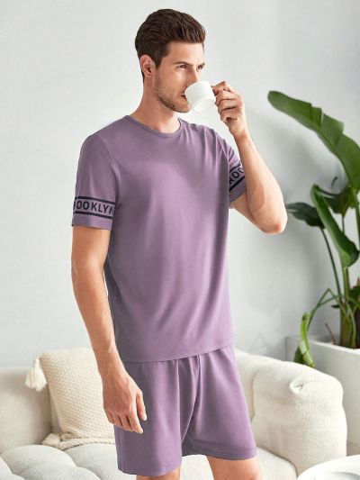 Men Letter Tape PJ Set