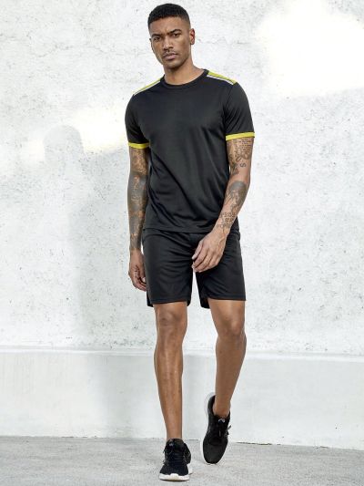 Football Color Block Edge Stitching Short Sleeve T-shirt And Shorts Football Uniform Set