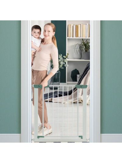 Costway 30-32.5 inch Baby Safety Gate with Door for Doorways & Stairs White