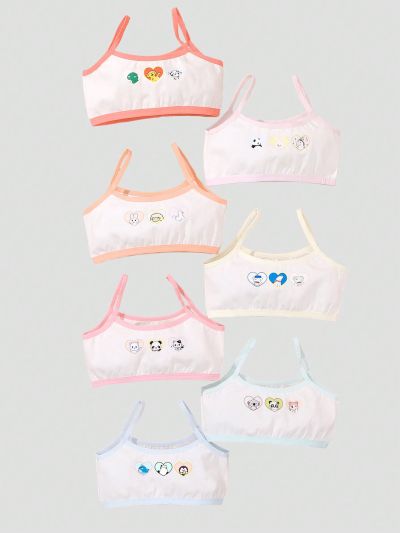 Young Girl 7pcs Cartoon Print Color Block Trim Cami Set
