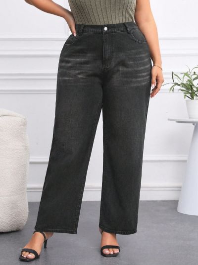 SHEIN Privé Women's Plus Size Straight Leg Jeans