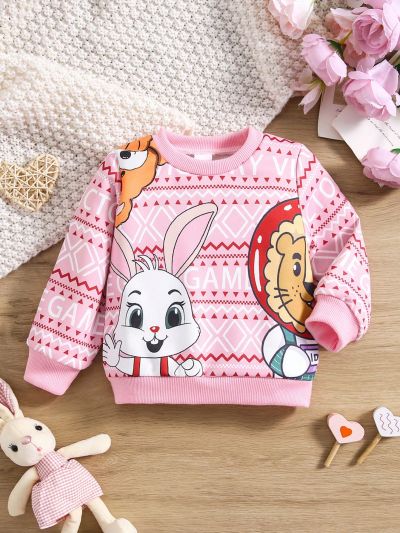 Infant Girls' Cartoon Printed Round Neck Long Sleeve Sweatshirt